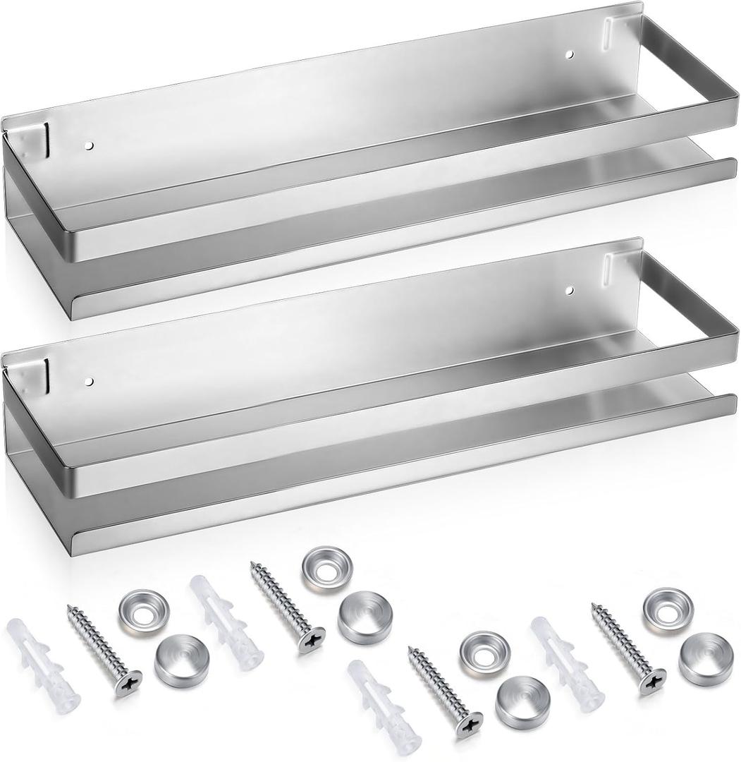 Lallisa 2 Pieces Stainless Steel Shelf Bathroom Shower Floating Shelves Wall Mounted Shower Caddy Basket Shelf Storage Organizer Shelves for Bathroom, Kitchen, Living Room(11.81 Inch/ 30 cm,Silver)