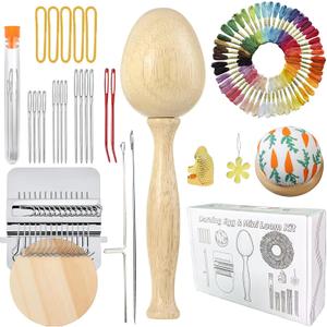 Darning Egg, Mini Darning Loom, Darning Egg Weaving Tool Set with Small Weaving Loom Kit with 14 Pcs Large Eye Needles 50 Colors Darning Thread for DIY Handicraft Home Sewing Care