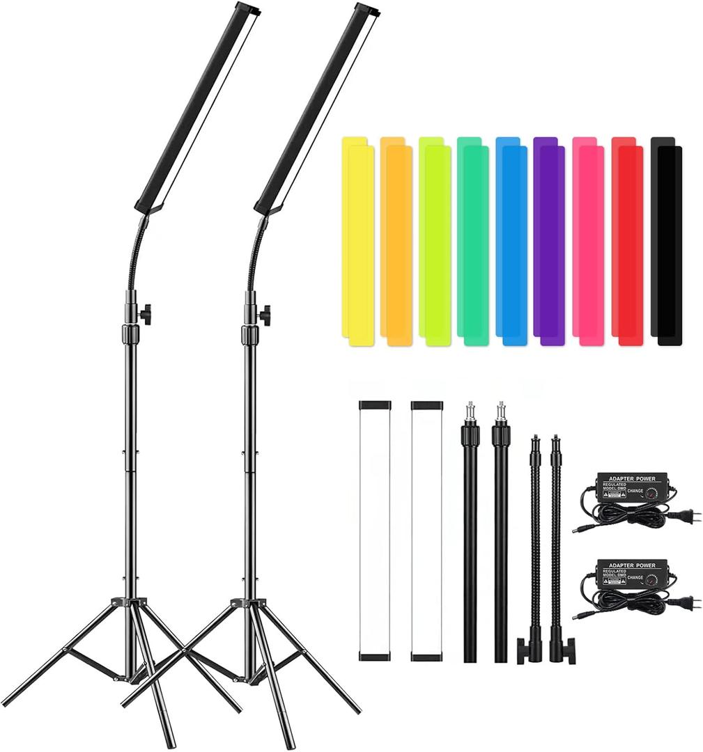 LED Video Light Stick Wand Kit-Photography Lighting with Adjustable Tripod Stand, 9 Color Filters, Gepege 2 Packs 5600K Dimmable Portable Video Studio Lighting for Live Streaming/Portrait/Vlog