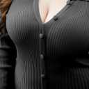 Plus Size Knit Dresses for Women Fall Long Sleeve V Neck Button Ribbed Midi Sweater Dress (Black, XL)
