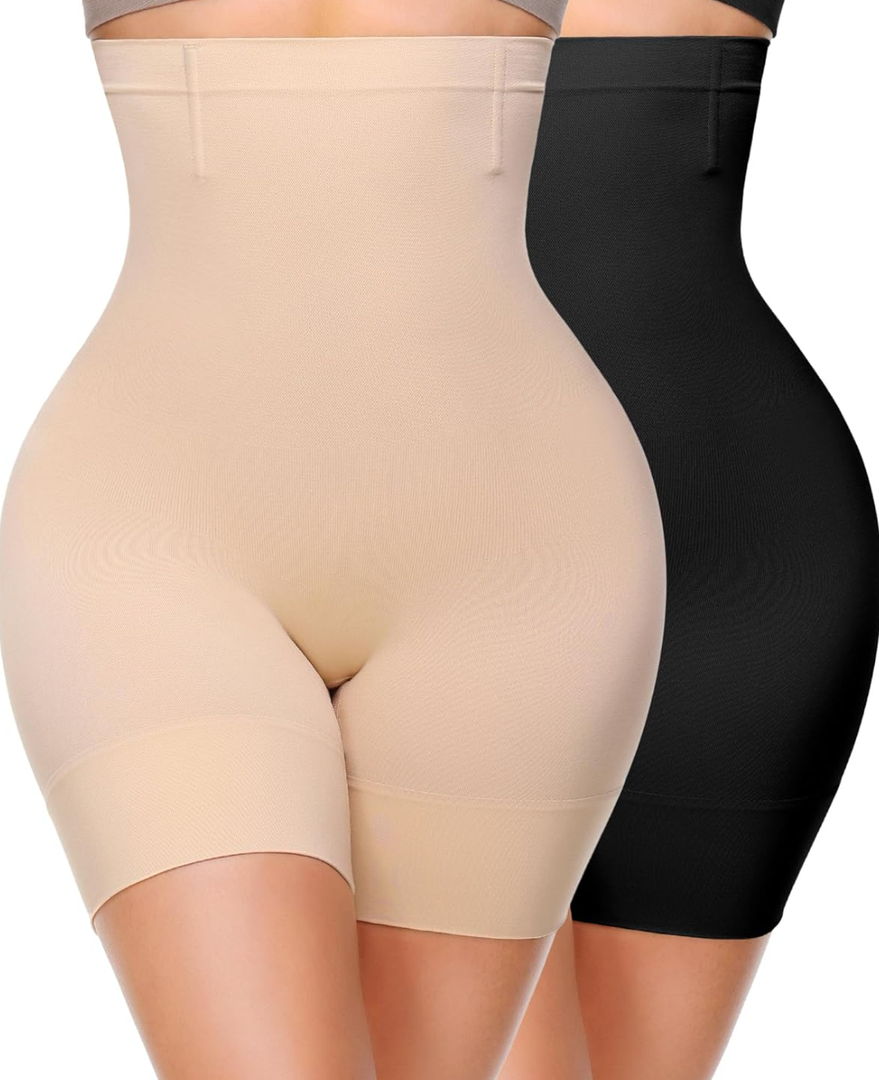 BESTENA Tummy Control Shapewear High-waist Women Shapewear Shorts Thigh Slimming Body Shape, Small, Black, Beige