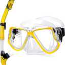 Greatever Dry Snorkel Set,Panoramic Wide View,Anti-Fog Scuba Diving Mask,Professional Snorkeling Gear (Adults, Yellow)