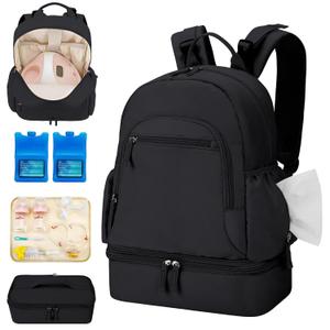 Breast Pump Backpack Fit for Spectra S1 and S2 with Removable Cooler Compartment, Pumping Bag for Pump Accessories, Breast Pump Bag for Work, Travel and Family Use Black