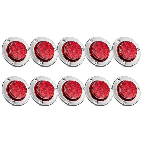 Partsam 10Pcs 2 inch Red 7LED Side Marker Clearance Light Turn Signal with Stainless Steel Bezel For Trailer Truck, High/Low Brightness