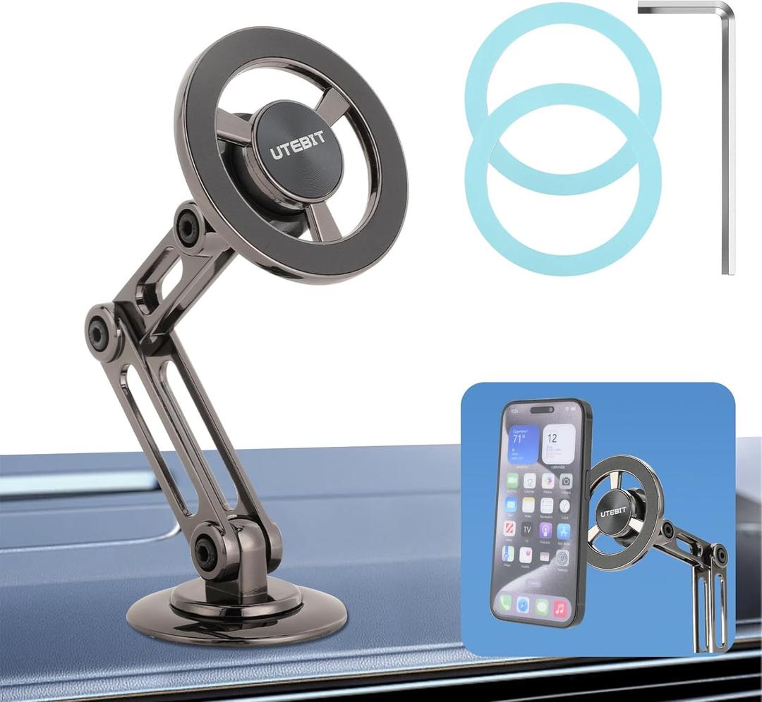 UTEBIT Car Phone Holder for Magsafe, 360 Adjustable Car Phone Mount, Phone Holders Cell Phone Holder Clip Car Accessories for iPhone 16 15 14 13 Pro Plus Max for Android and All Smartphones