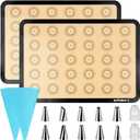Philorn Silicone Baking Mat Set, 16.5" x 11.42" Macaron Mat, Non-Stick With Tools, 2 Pack Food Safe, Reusable for Oven, Cookie, Bread