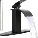 Klabb Black Waterfall Spout Bathroom Faucet,Single Handle Bathroom Vanity Sink Faucet, Rv Lavatory Vessel Faucets Basin Mixer Tap with Deck Plate, Solid Brass/Matte Black