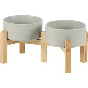 Ceramic Raised Double Bowls Set with Stand, 2 Heights Elevated, Food & Water Bowls for Small Breed Dogs, Weighted Dog Dishes, Pet Bowl(6.1'',28.7oz, Grey)