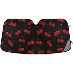 Red Cherry Black Car Windshield Sun Shade Foldable UV Ray Sun Visor Protector Sunshade to Keep Your Vehicle Cool (55" x 27.6") 
