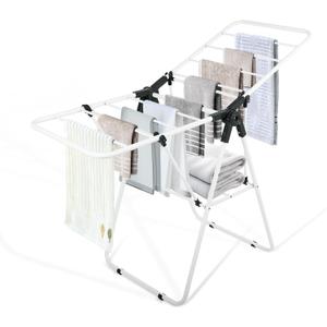 Clothes Drying Rack, Metal Foldable Laundry Drying Rack, with Adjustable Height Levels Wings, Space Saving, Indoor Outdoor Use, White Free-Standing Airer (Small)