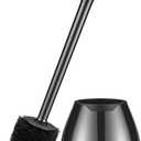 Toilet Brush and Holder with Long Handle, Plastic Holder Easy to Hide, Drip-Proof, Easy to Assemble, Deep Cleaning (Black)