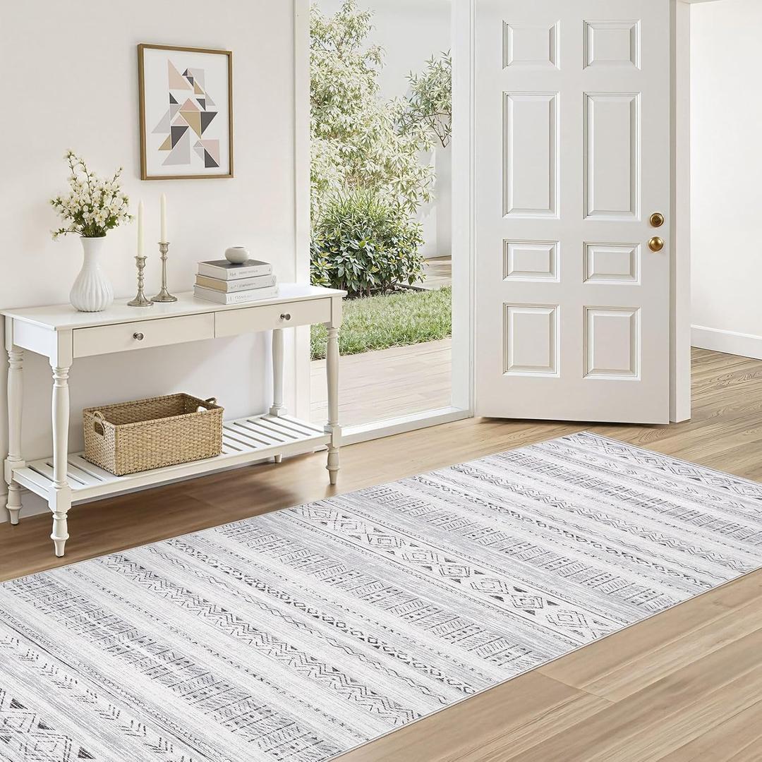 Area Rugs for Living Room Washable Living Room Rug Soft Neutral Indoor Floor Carpet Non-Slip Stain Resistant Modern Boho Rugs for Bedroom Dining Room Kids Room Nursery Office Home Dark Grey (3' x 8' (Runner))
