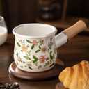 Milk Pot – Small Sauce Pan with Butter Warmer, Enamel Pot Mini Pot for Milk Boiling, Mini Saucepan for Single Serving