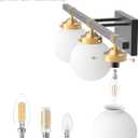 Tipace Mid Century Modern Bathroom Vanity Light Fixtures 3 Lights Milky White Glass Shades Black/Golden Bathroom Light Fixture(Exclude Bulb)