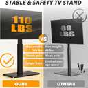 TAVR Universal Floor TV Stand Base for 32-75 Inch TVs up to 110 Lbs with Swivel Height Adjustable Mount, Black Tempered Glass Base for Media Storage and Space Saving
