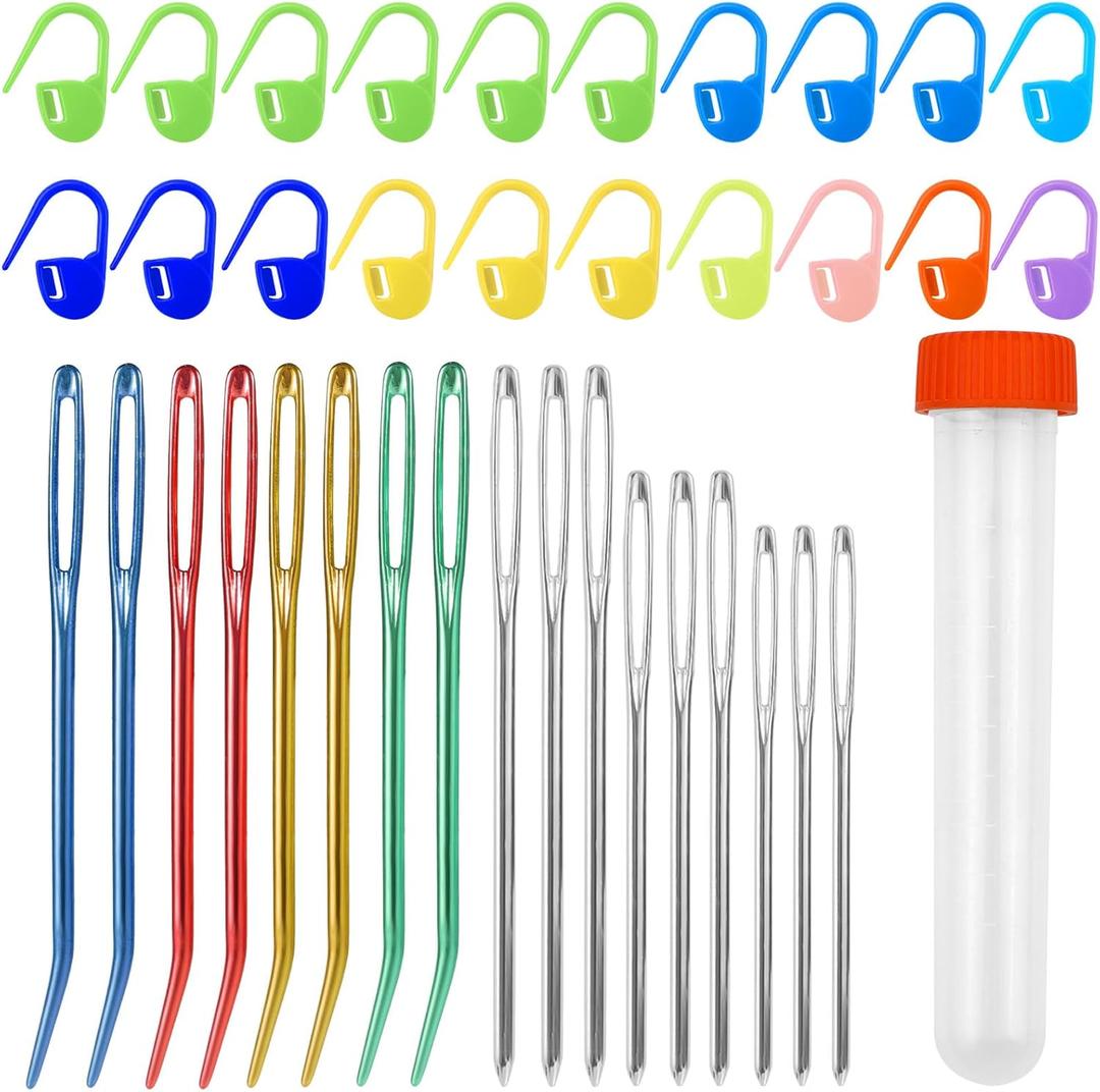 37 Pcs Yarn Needle Set, Yarn Darning Tapestry Needle Big Eye Blunt Sewing Needles Large-Eye Bent Tip Knitting Stringing Embroidery Needles for Tapestry Weaving Quilting Beading Crochet Projects