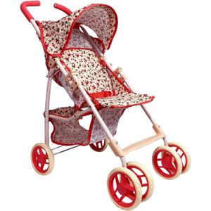 Baby Doll Stroller for Toddler Girls & Big Kids up to 8 Years Old | 28 Baby Stroller for Dolls, Toy Baby Stroller with Cute Coral Floral Print, Mesh Storage Basket, Canopy, Handle Grips, Rubber Tires