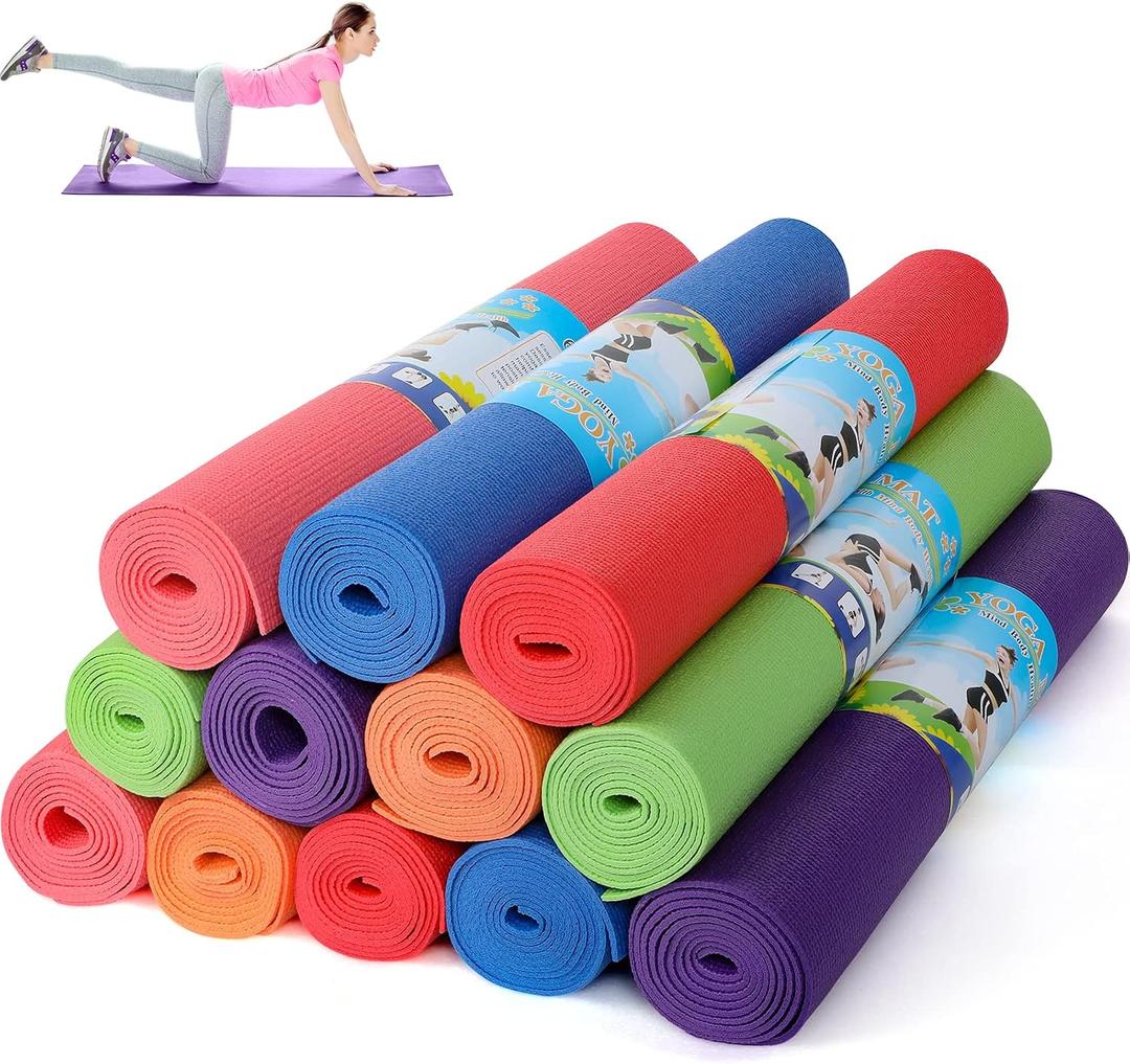 Amylove 12 Pieces Yoga Mats Bulk 68x24x0.12 Inch Exercise Non Slip Fitness Workout Mats for Women Men Home Workout Gym Yoga