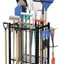 Garden Tool Organizer Rack Up to 50 Tools, Heavy-Duty Steel Yard Tool Organizer for Garage Storage with 11 Hooks, Broom Holder & Garden Tool Rack for Shed, Patio, Outdoor Use, Black