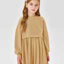 Batermoon Girls Pleated Sweatshirt Dresses Kids Fashion Long Sleeve Crew Neck Mini Dress 5-14 Years