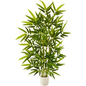 Warmplants Artificial Bamboo Tree, 4ft Tall Faux Bamboo Plant with White Planter, Fake Trees with 4 Trunks and Lifelike Leaves for Indoor Outdoor Home Office Dcor