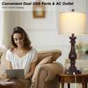 Cinkeda 29" Tall Farmhouse Table Lamp for Living Room Set of 2,Vintage Retro Nightstand Lamps with USB C+A Ports & AC Outlet,3-Way Dimmable Touch Bedside Lamp for Bedroom Side Table,Dark Brown