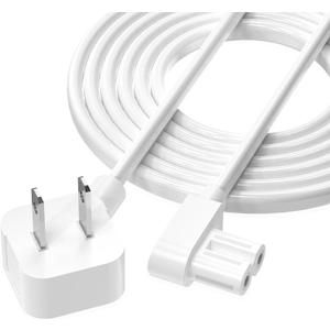 AGVEE 6.6ft TV Power Cord, 90 Degree Angled L-Shaped UL Listed 2-Prong AC Power Cable IEC C7 C8 Compatible with Samsung LG Sony Insignia Apple TV LCD LED, Vizio Roku JBL Partybox, White