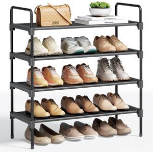 Kitsure Shoe Rack - 4-Tier Shoe Organizer with Handles & Non-Slip Feet, Rust-Resistant Metal Shoe Rack for Closet, Entryway, Bedroom, Living Room, 26.6" Wide - 4 Tiers, Black