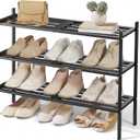 SONGMICS Bamboo Shoe Rack for Closet, Stackable Shoe Oragnizer with Modular Structure, Space-Saving Free Standing Shelf for Entryway Bedroom, 3-Tier, Holds 12-16 Pairs, Ink Black ULBS053BH01