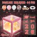Jerify 44 PCS Graduation 2026 Box Decorations with Balloon & LED Light Strings - Congrats Grad Proud of You Balloon Boxes Party Supplies for Class of 2026 School College Decor(Pink)