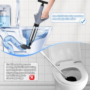 Toilet Plunger, High Pressure Toilet Plunger,Toilet Auger Air Drain Blaster with Real-Time, Heavy Duty Plunger for Bathroom and Plumbing Clogs (Grey)
