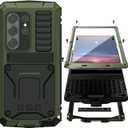Simicoo Compatible with Samsung Galaxy S26 Ultra Metal Case with Stand Screen Protector Camera Cover Metallic Military Hybrid Durable Dust Proof Heavy Duty Full Body Cover Phone Case Man (Green)
