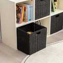 Handwoven Paper Woven Cube Basket Organizer with Handles set of 4 Foldable Storage baskets for Bedroom Living Room Cubby Storage Units for Clothes Books Toys (Black, 13" L x 13" W x 13" H)