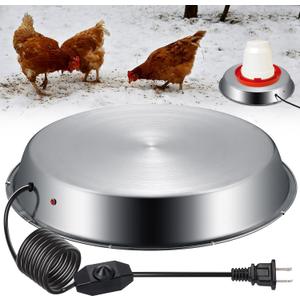 Large Chicken Water Heater Base, 15" Metal Heated Chicken Waterer 5 Gallon, Freeze Proof Chickens Coop Winter Deicer Heated Base, Poultry Drinker Heater Base for Outdoor Coops & Cold Winter