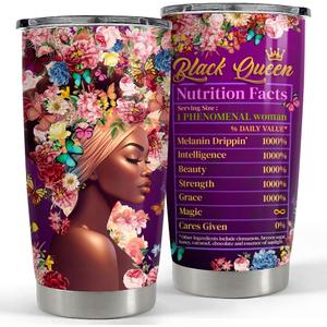 Inspirational Gifts for Women Black Woman Nutrition Facts Inspiration Tumbler 20oz Stainless Steel Insulated Coffee Travel Mug Cup Motivational Gift for Women Birthday Christmas