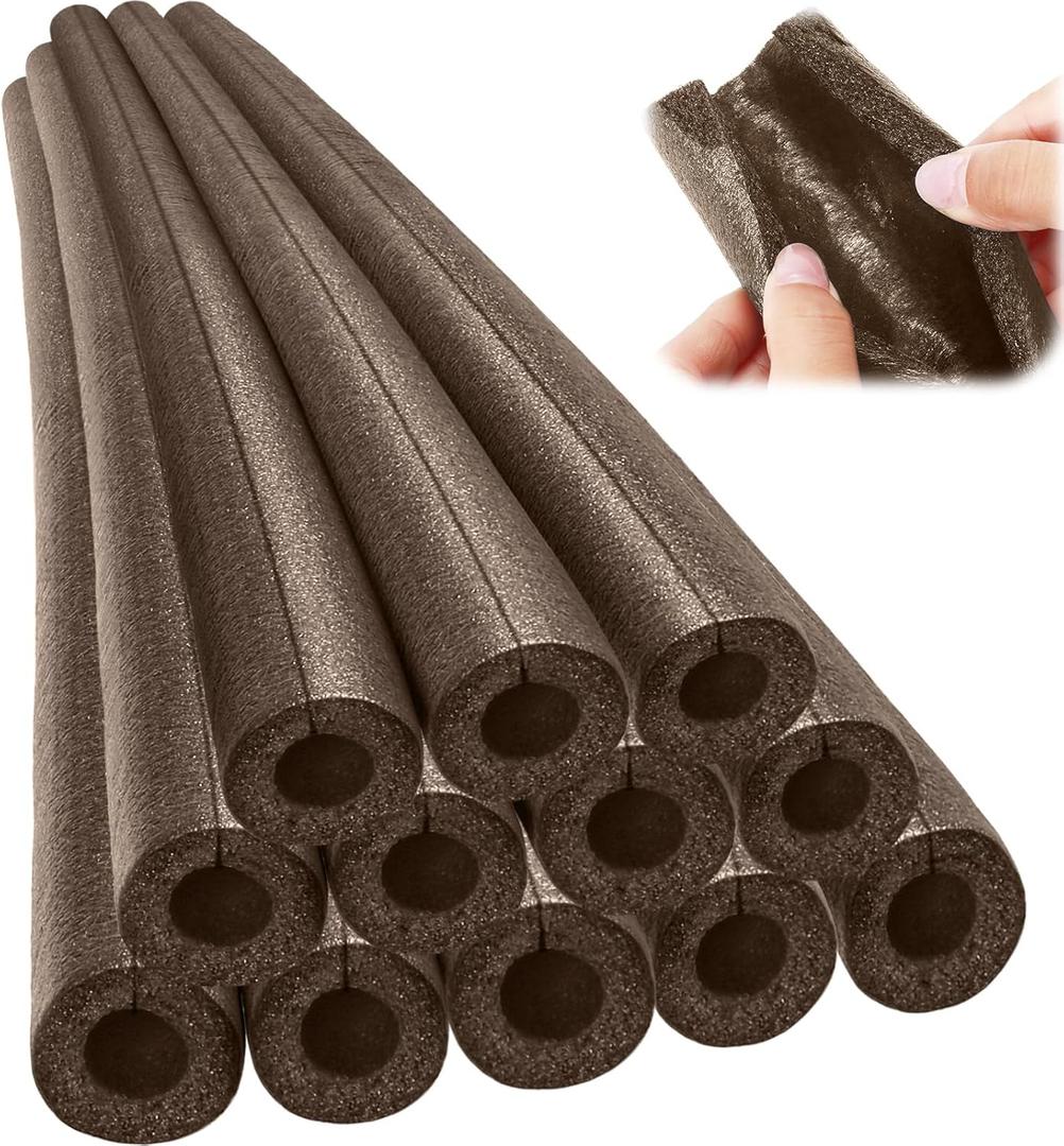 Amylove 12 Pcs 3.3 Feet Foam Pipe Insulation Foam Tube Insulating Water Pipe Pool Swim Noodles Heat Preservation Pipe Covers for Tubing Outdoor Freeze Protection (Brown,1/2 Inch)