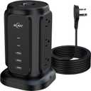 AiJoy Tower Surge Protector Power Strip, 14-Device Charging Station with 9 AC Outlets & 5 USB (2 USB-C), 1200J Surge Protection, 6.5FT Flat Plug Extension Cord, Wide-Spaced Outlets, Individual Switch