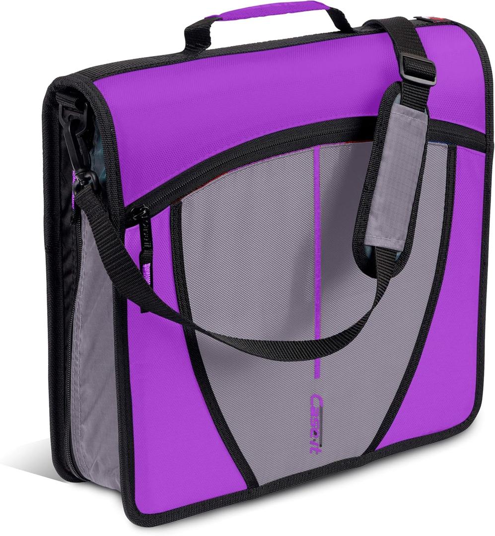 Case-it Mighty Zip Tab School Zipper Binder | 3-Inch O-Rings, 600-Sheet Capacity, 5-Subject Expanding File Folder, Multiple Pockets & Storage Organizer, Shoulder Strap | D-146 Deep Purple