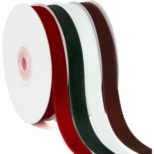 YANGTE 4 Colors Christmas Ribbon Set, 5/8" x 40Yard Premium Velvet Ribbon for Gift Wrapping, Christmas Tree Ornaments Handmade Crafts Bow MakingRed,Green,White,Brown