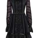 COSTHAT Women Girls Lydia Deetz Dress Costume Halloween Lydia Deetz Black Dress Gothic Outfits (Black, M-L)