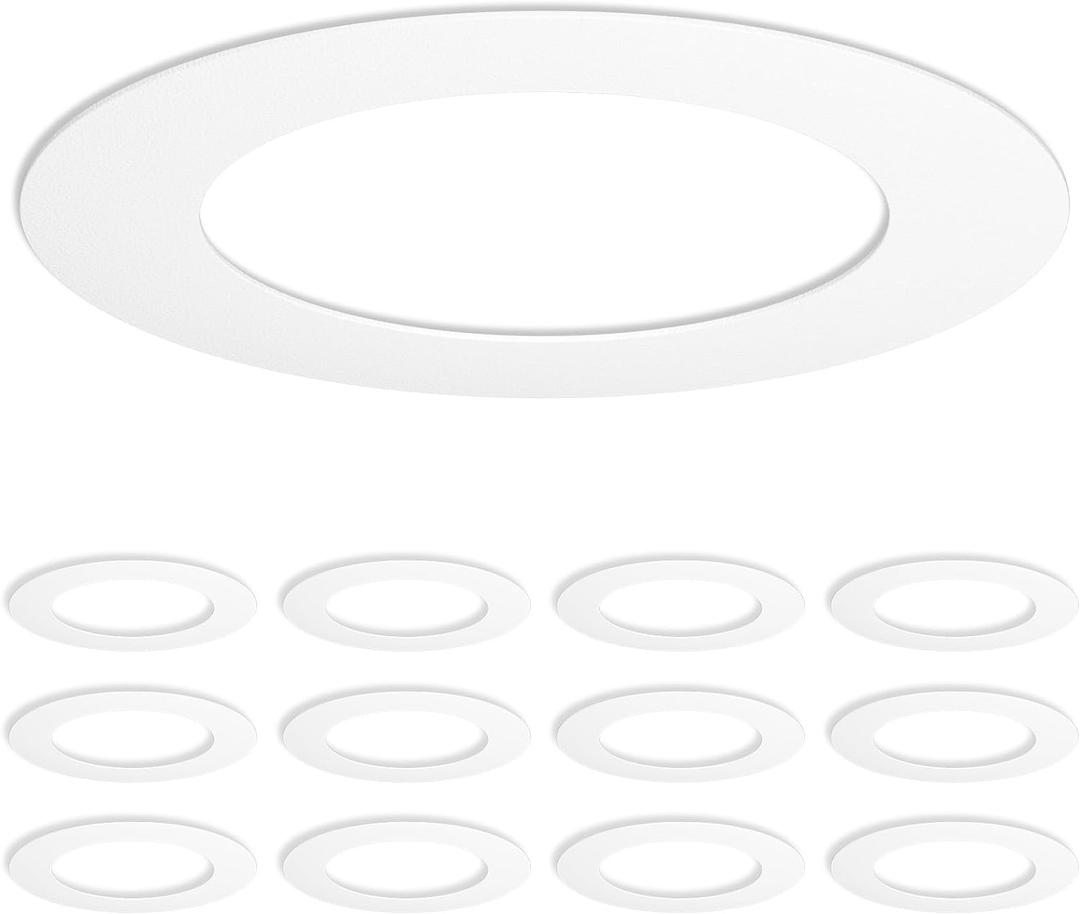 Amico 12 Pack Goof Rings for 6 Inch Recessed Lights, Can Light Trim Ring Cover, Outer Diameter 8.6-inch, Inner Diameter 6.2-inch, Durable Plastic Design, White