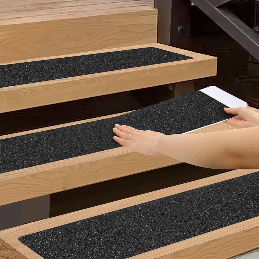 Outdoor Stair Treads Non-Slip Step Strips for Wooden Steps 10 Pack 8” x 30” Anti Slip Grip Tape Precut for Outside Stairs, Non Skid Stair Tread Mats Weather Resistant for Outdoors, Black