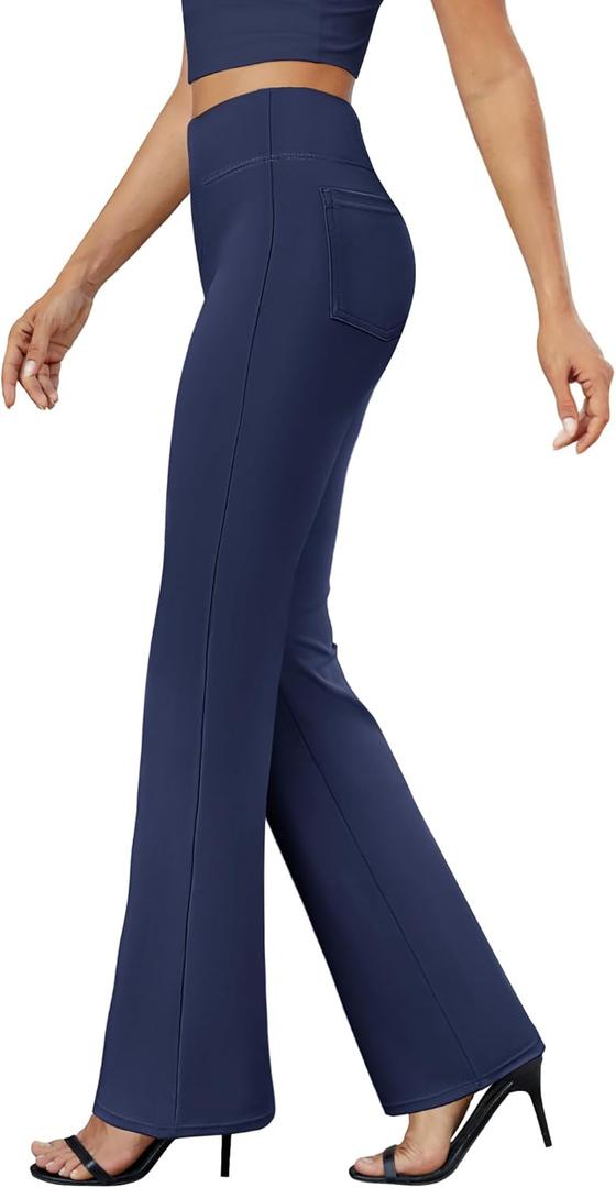 DLOODA Womens Bootcut Dress Pants Business Casual Work Pants with Pockets High Waist Stretchy Trousers Pull On Office Slacks (X-Large, Navy Blue)