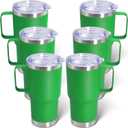 20 oz Tumbler with Handle and Lid, Stainless Steel Tumbler Insulated Travel Coffee Mug, Spill Proof Double Wall Vacuum Tumbler Cup Keep Drink Hot & Cold, Green, 6 Pack