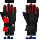 Jansun 3 Pairs Kids Winter Gloves Warm Outdoor Windproof Adjustable Gloves Toddler Snowboard Gloves for Cold Weather Boy Girl Children (6-10 Years, Red Blue Gray)