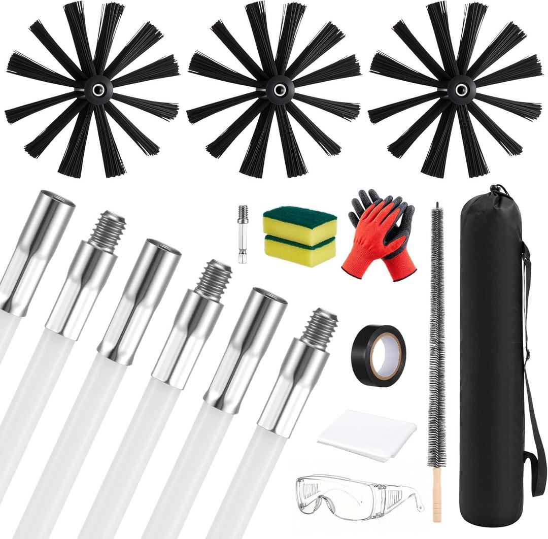 LemonRoad 27 Pcs 30 Feet Chimney Sweep Kit Dryer Vent Cleaner Kit Chimney Brush, Cleaning Tool for Flue/Fireplace/Sewage Pipe/Hood with 15 Flexible Rods