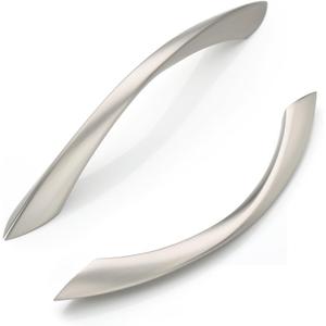 FILTA 10 Pack 5 Inch(128mm) Hole Centers Brushed Satin Nickel Cabinet Pulls,Arch Twisted Kitchen Cabinet Handles Zinc Alloy Cabinet Hardware for Cabinets Cupboard Handles Drawer Pulls