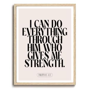 KISSFOX Jesus Christian OAK Wood Framed Wall Art Inspirational Philippians 4:13 Bible Verse Canvas Art Prints Modern Scripture Pictures Wall Decor Boho Art Paintings Posters For Bedroom Living Room
