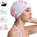 COPOZZ Stylish Silicone Swim Cap for Women  Comfortable, Durable, and Hair-Protecting Design (Cherry Blossom)