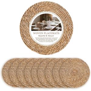 13.5 in Round Woven Placemats Set of 10, Natural Rattan Placemats Boho Chargers for Dinner Plates, Farmhouse Rustic Place Mats Wicker Table Mats Braided Chargers for Dining Table Decor